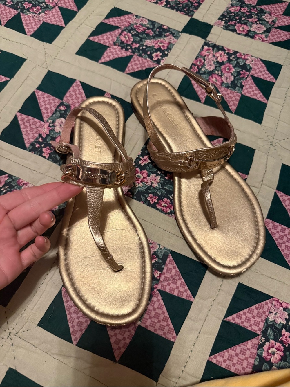 Coach Metallic Gold Women’s T-Strap Sandals